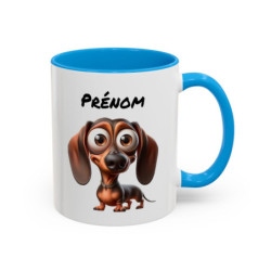 Mug Chien Teckel Personnalisé avec Prénom – Tasse Céramique Chien Mignon – Cadeau Original Amoureux des Animaux