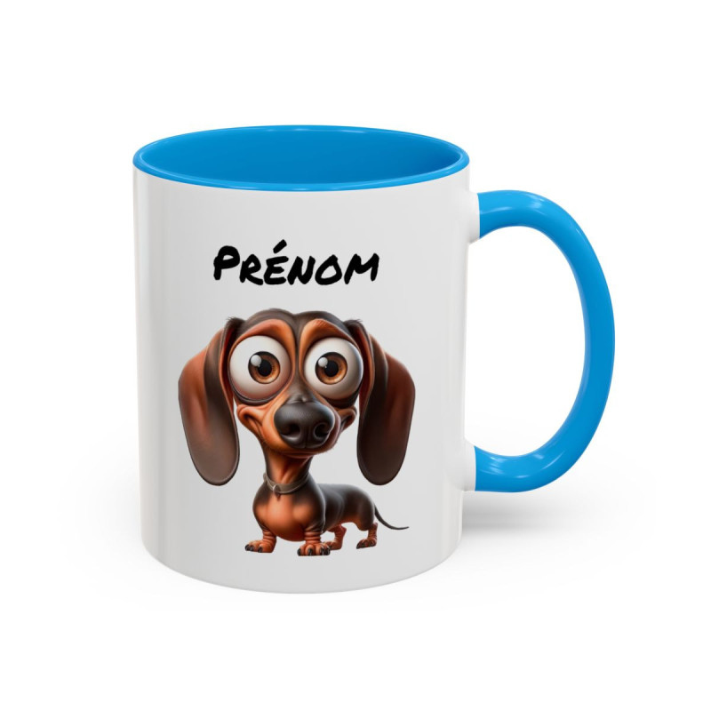 Mug Chien Teckel Personnalisé avec Prénom – Tasse Céramique Chien Mignon – Cadeau Original Amoureux des Animaux