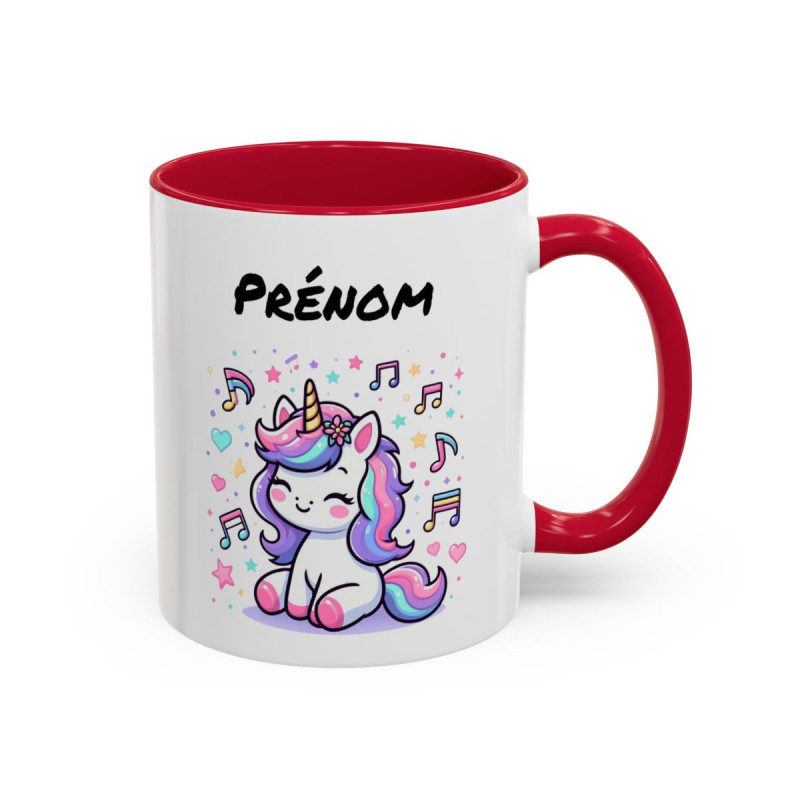Mug Licorne Personnalisé Prénom – Tasse Céramique Kawaii Musique – Cadeau Enfant Fille Anniversaire