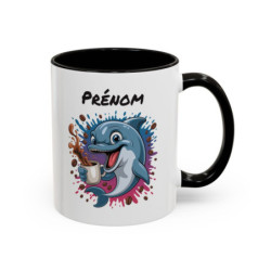Mug Personnalisé Prénom Dauphin – Tasse Céramique Animaux Fun Café – Cadeau Original Enfant Adulte