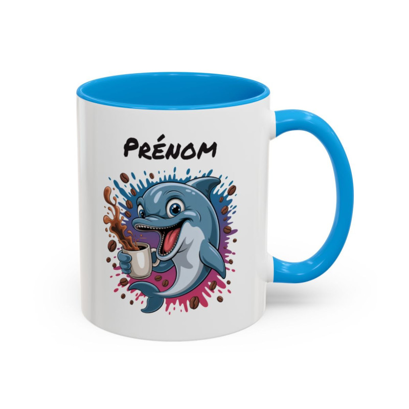 Mug Personnalisé Prénom Dauphin – Tasse Céramique Animaux Fun Café – Cadeau Original Enfant Adulte