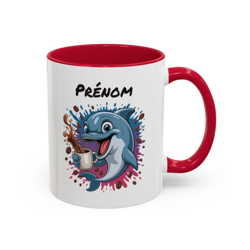 Mug Personnalisé Prénom Dauphin – Tasse Céramique Animaux Fun Café – Cadeau Original Enfant Adulte