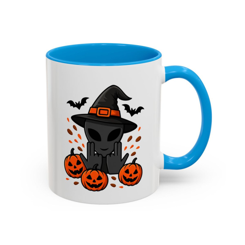 Mug Céramique Alien Sorcier Halloween – Tasse Citrouilles Fun 325ml – Cadeau Original Geek Café Noir