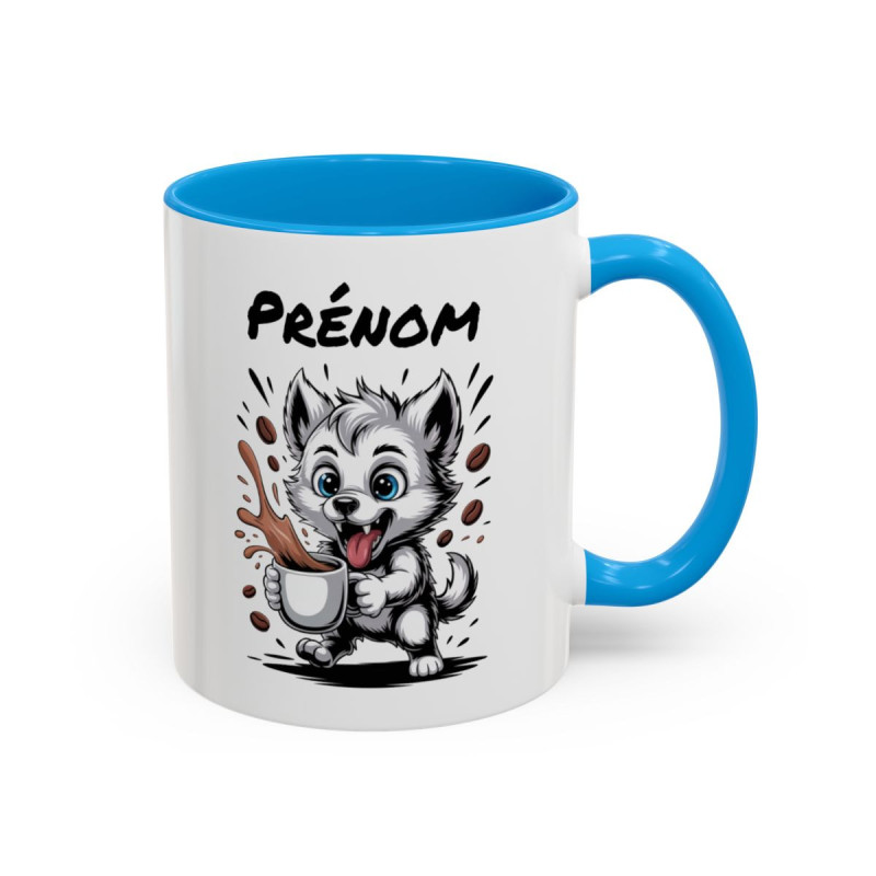 Mug Chien Mignon Amateur de Café – Tasse Personnalisable avec Prénom – Cadeau Original Humour