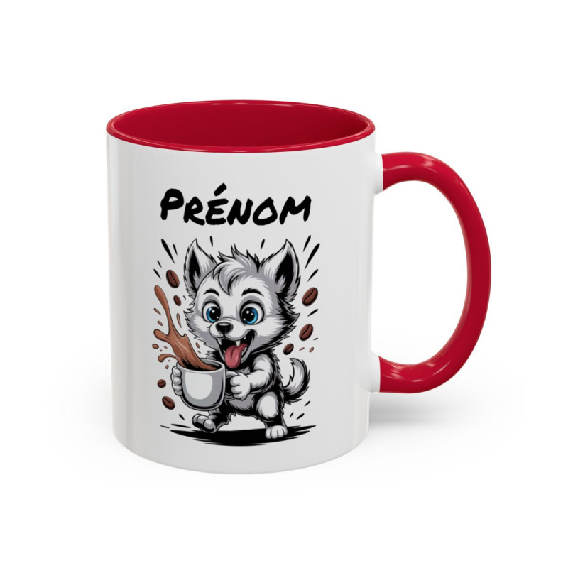 Mug Chien Mignon Amateur de Café – Tasse Personnalisable avec Prénom – Cadeau Original Humour