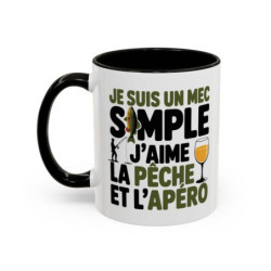Mug “Je suis un mec simple, je pêche et l’apéro” – Tasse Céramique Humour Pêcheur – Cadeau Homme Fun