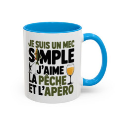 Mug “Je suis un mec simple, je pêche et l’apéro” – Tasse Céramique Humour Pêcheur – Cadeau Homme Fun