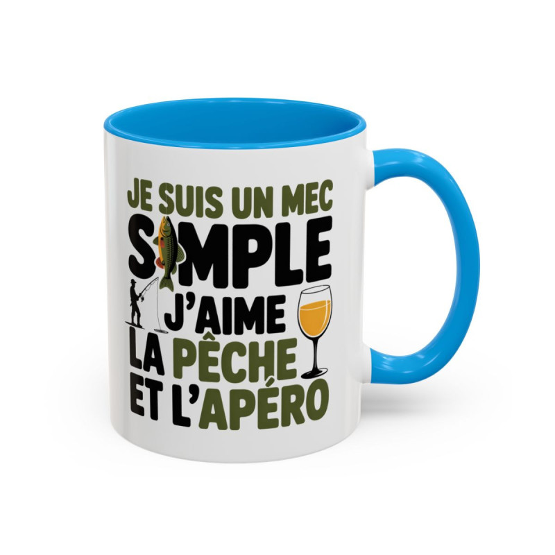 Mug “Je suis un mec simple, je pêche et l’apéro” – Tasse Céramique Humour Pêcheur – Cadeau Homme Fun