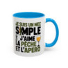 Mug “Je suis un mec simple, je pêche et l’apéro” – Tasse Céramique Humour Pêcheur – Cadeau Homme Fun