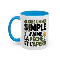 Mug “Je suis un mec simple, je pêche et l’apéro” – Tasse Céramique Humour Pêcheur – Cadeau Homme Fun