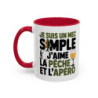 Mug “Je suis un mec simple, je pêche et l’apéro” – Tasse Céramique Humour Pêcheur – Cadeau Homme Fun