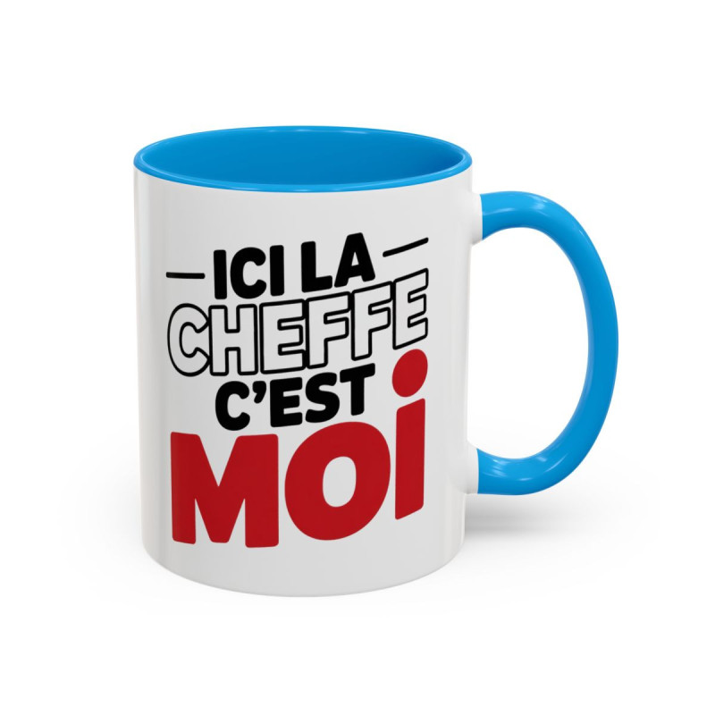 Mug “Ici la cheffe c’est moi” – Tasse Céramique Humour Cuisine – Cadeau Original Femme