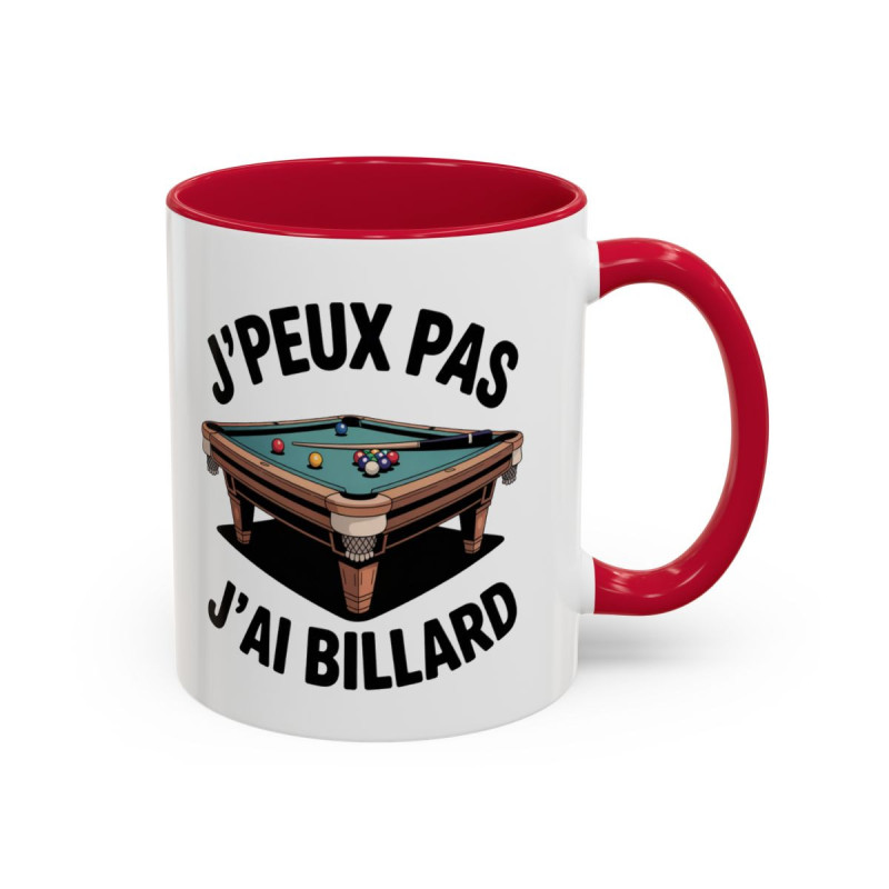 Mug “J’peux pas j’ai billard” – Tasse Céramique Humour Joueur de Billard – Cadeau Fun Sport Bar et Maison