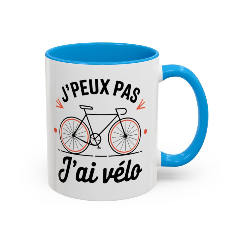 Mug “J’peux pas j’ai vélo” – Tasse Céramique Humour Cycliste – Cadeau Fan de Vélo Route & Ville