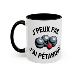 Mug “J’peux pas j’ai Pétanque” – Tasse Céramique Humour Sport – Cadeau Fan Pétanque & Apéro