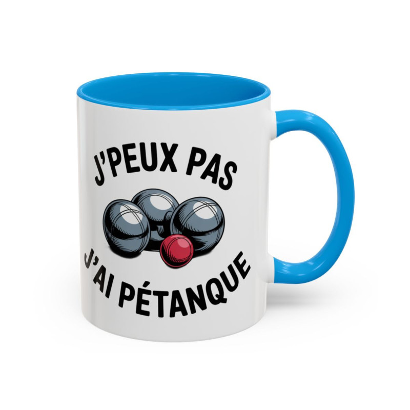 Mug “J’peux pas j’ai Pétanque” – Tasse Céramique Humour Sport – Cadeau Fan Pétanque & Apéro