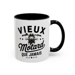 Mug “Vieux Motard Que Jamais” – Tasse Céramique Moto Vintage – Cadeau Humour Motard