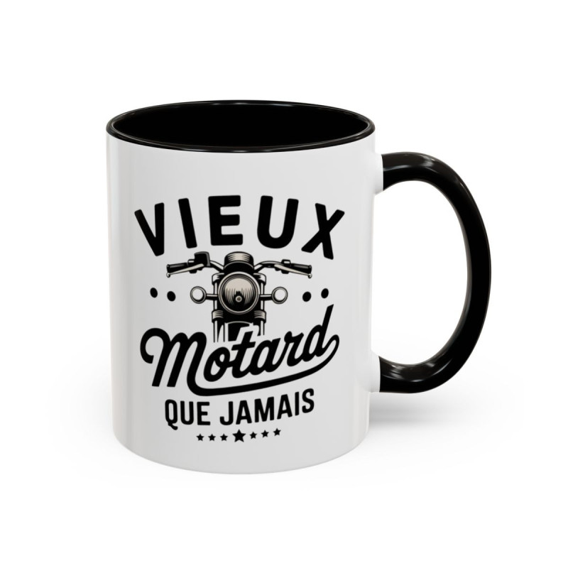Mug “Vieux Motard Que Jamais” – Tasse Céramique Moto Vintage – Cadeau Humour Motard