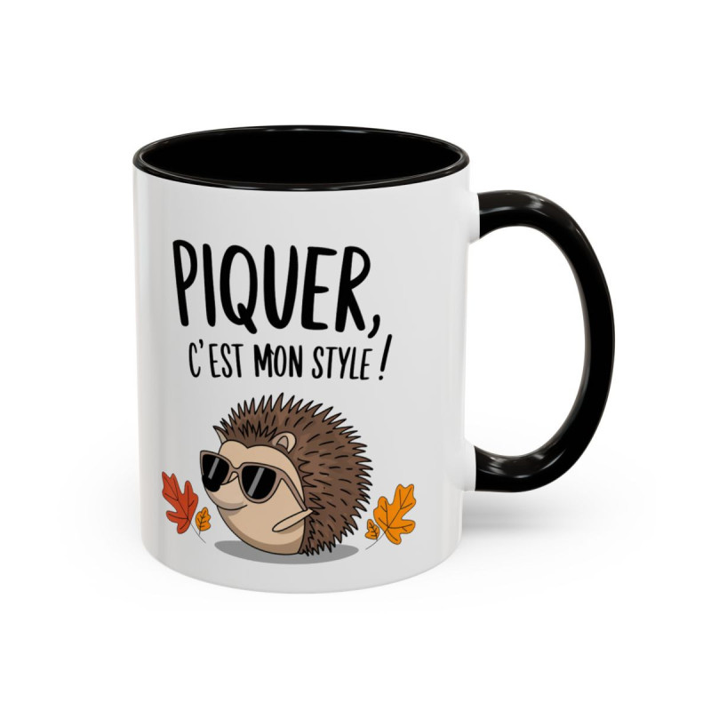 Mug “Piquer, C’est Mon Style !” – Tasse Céramique Hérisson Cool – Humour Original – Cadeau Fun – 325 ml