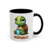 Mug “MORNINGS” – Tasse Céramique Tortue Fatiguée avec Café – Humour Matin – Cadeau Original – 325 ml