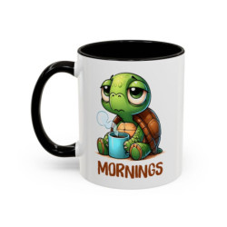 Mug “MORNINGS” – Tasse Céramique Tortue Fatiguée avec Café – Humour Matin – Cadeau Original – 325 ml