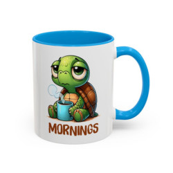 Mug “MORNINGS” – Tasse Céramique Tortue Fatiguée avec Café – Humour Matin – Cadeau Original – 325 ml