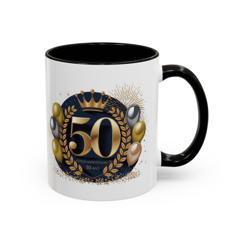 Mug “50 Ans – Joyeux Anniversaire” – Tasse Céramique Anniversaire 50 Ans – Cadeau Élégant Homme ou Femme – 325 ml