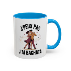 Tasse Bachata “J’peux pas j’ai Bachata” – Mug Danse Latine Noir Bleu Rouge – Cadeau Danseur Bachata 325ml