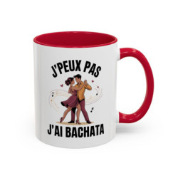 Tasse Bachata “J’peux pas j’ai Bachata” – Mug Danse Latine Noir Bleu Rouge – Cadeau Danseur Bachata 325ml
