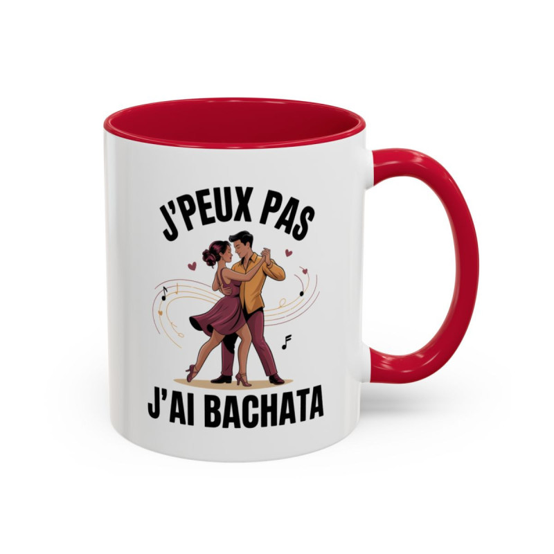 Tasse Bachata “J’peux pas j’ai Bachata” – Mug Danse Latine Noir Bleu Rouge – Cadeau Danseur Bachata 325ml