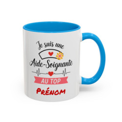 Mug Personnalisable Aide-Soignante Au Top – Tasse Prénom Noir Bleu Rouge – Cadeau Métier Santé