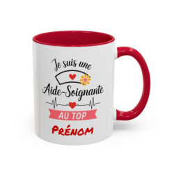 Mug Personnalisable Aide-Soignante Au Top – Tasse Prénom Noir Bleu Rouge – Cadeau Métier Santé