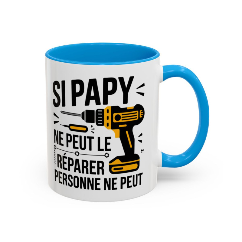 Tasse Papy Bricoleur – Si Papy ne Peut le Réparer Personne ne Peut – Mug Humour Bricolage – Céramique 325ml