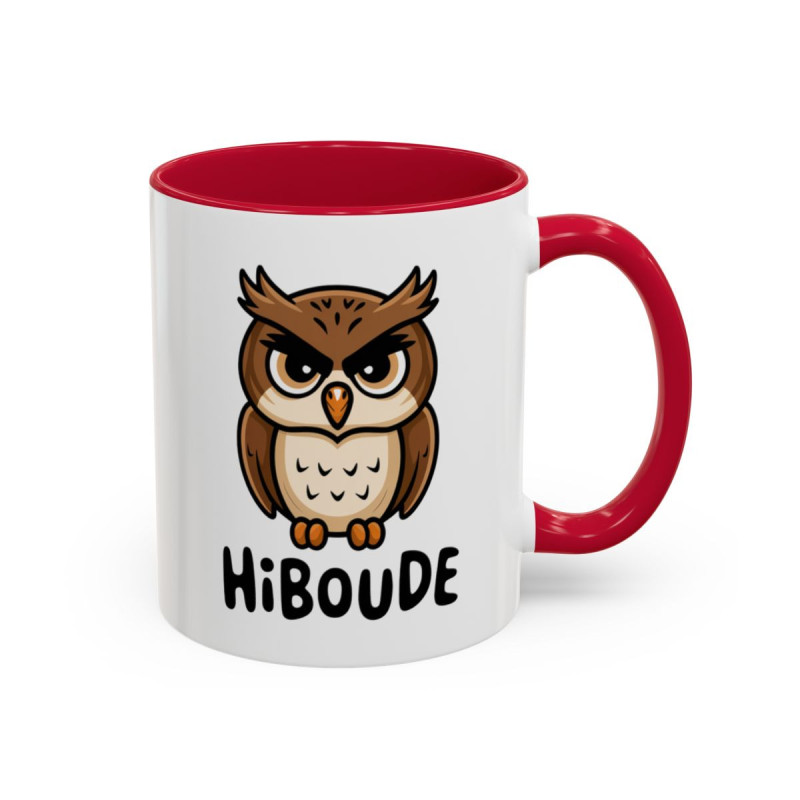Tasse Hibou Hiboude – Mug Animal Drôle – Cadeau Humour Animalier – Céramique 325ml Noir Bleu Rouge