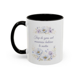 Tasse Humour Matin Fleurs Bleues – Mug Citation Drôle Mauvaise Haleine – Cadeau Original Café 325ml
