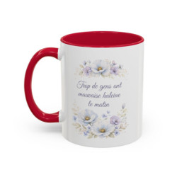 Tasse Humour Matin Fleurs Bleues – Mug Citation Drôle Mauvaise Haleine – Cadeau Original Café 325ml
