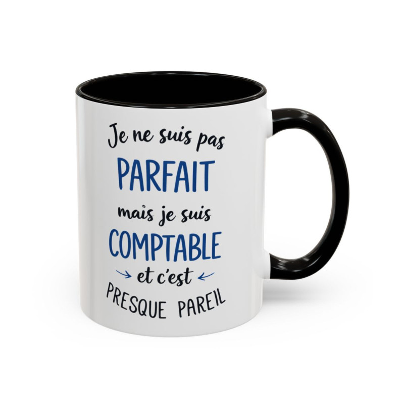 Tasse Humour Comptable Je Ne Suis Pas Parfait Mais Comptable – Mug Citation Métier Bleu – Cadeau Bureau Comptabilité 325ml