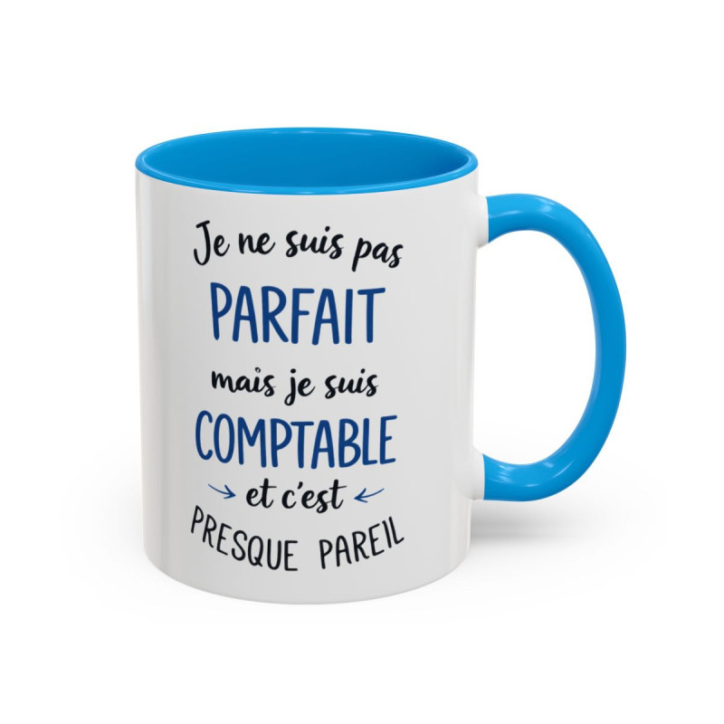 Tasse Humour Comptable Je Ne Suis Pas Parfait Mais Comptable – Mug Citation Métier Bleu – Cadeau Bureau Comptabilité 325ml