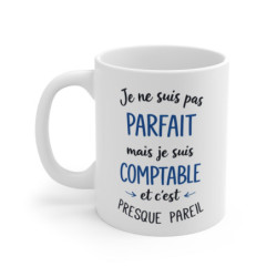 Mug comptable humour bleu – Je ne suis pas parfait mais comptable – Tasse citation professionnelle – Cadeau bureau original