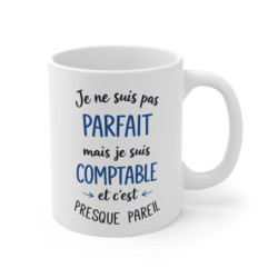 Mug comptable humour bleu – Je ne suis pas parfait mais comptable – Tasse citation professionnelle – Cadeau bureau original