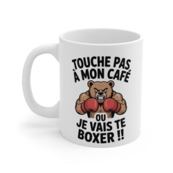 Mug humour café – Touche pas à mon café ou je vais te boxer – Tasse drôle ours boxeur – Cadeau original matin difficile