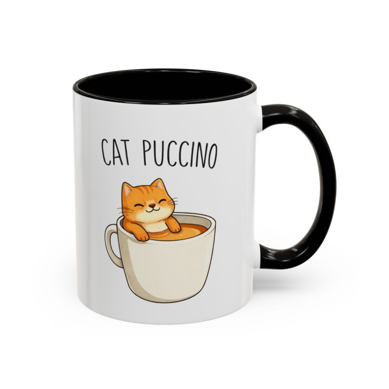 Tasse Chat et Café Cat Puccino – Mug Chat Kawaii Amoureux du Café – Cadeau Mignon et Drôle 325ml