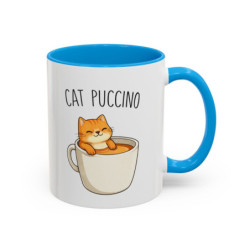 Tasse Chat et Café Cat Puccino – Mug Chat Kawaii Amoureux du Café – Cadeau Mignon et Drôle 325ml