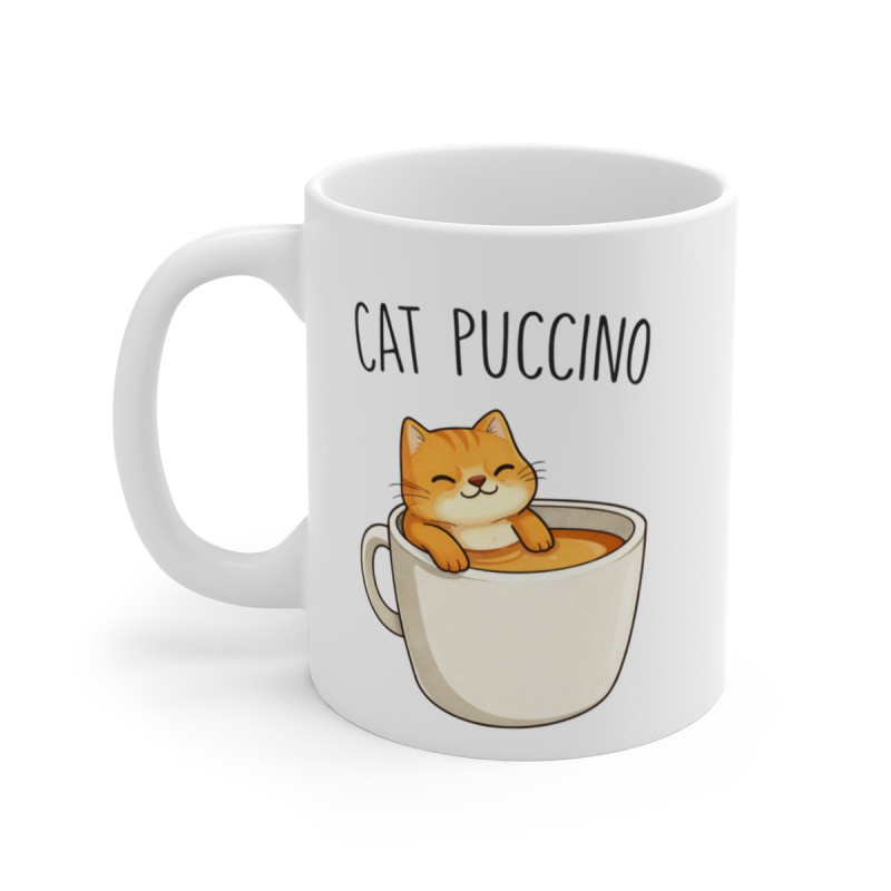 Mug chat mignon Cat Puccino – Tasse café illustration féline – Mug original amoureux des chats – Cadeau