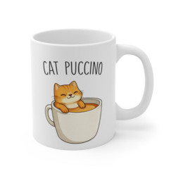 Mug chat mignon Cat Puccino – Tasse café illustration féline – Mug original amoureux des chats – Cadeau
