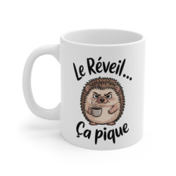 Mug hérisson café Le Réveil ça pique – Tasse humour matin difficile – Mug original animaux – Cadeau café grincheux