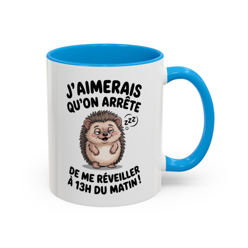 Tasse Hérisson Humour Réveil – Mug Animal Mignon du Matin – Cadeau Drôle Amateur de Café 325ml