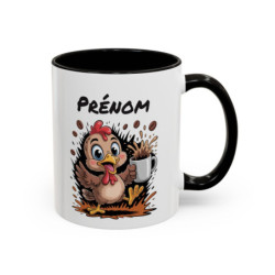 Tasse Personnalisée Prénom Poule Café – Mug Humour Matin Énergique – Cadeau Original 325ml