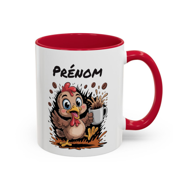 Tasse Personnalisée Prénom Poule Café – Mug Humour Matin Énergique – Cadeau Original 325ml