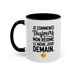 Tasse Humour Régime Demain – Mug Smiley Clin d’Œil Drôle – Cadeau Motivation et Autodérision 325ml